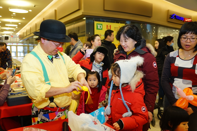 2019 Chinese New Year, King Square Shopping Mall in Markham, Feb 02, 2019. Sponsored by the Federation of Chinese Canadians for Markham. Scarborough Corp of Clowns, Deigo. Photo: FCCM