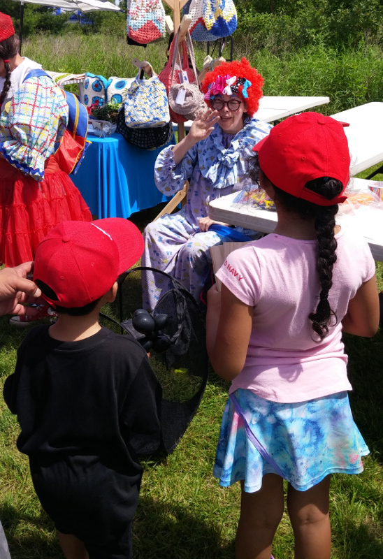 2019 Ajax-Pickering Canada Day, Scarborough Corp of Clowns, Junebug, ready to do more balloons for the kids