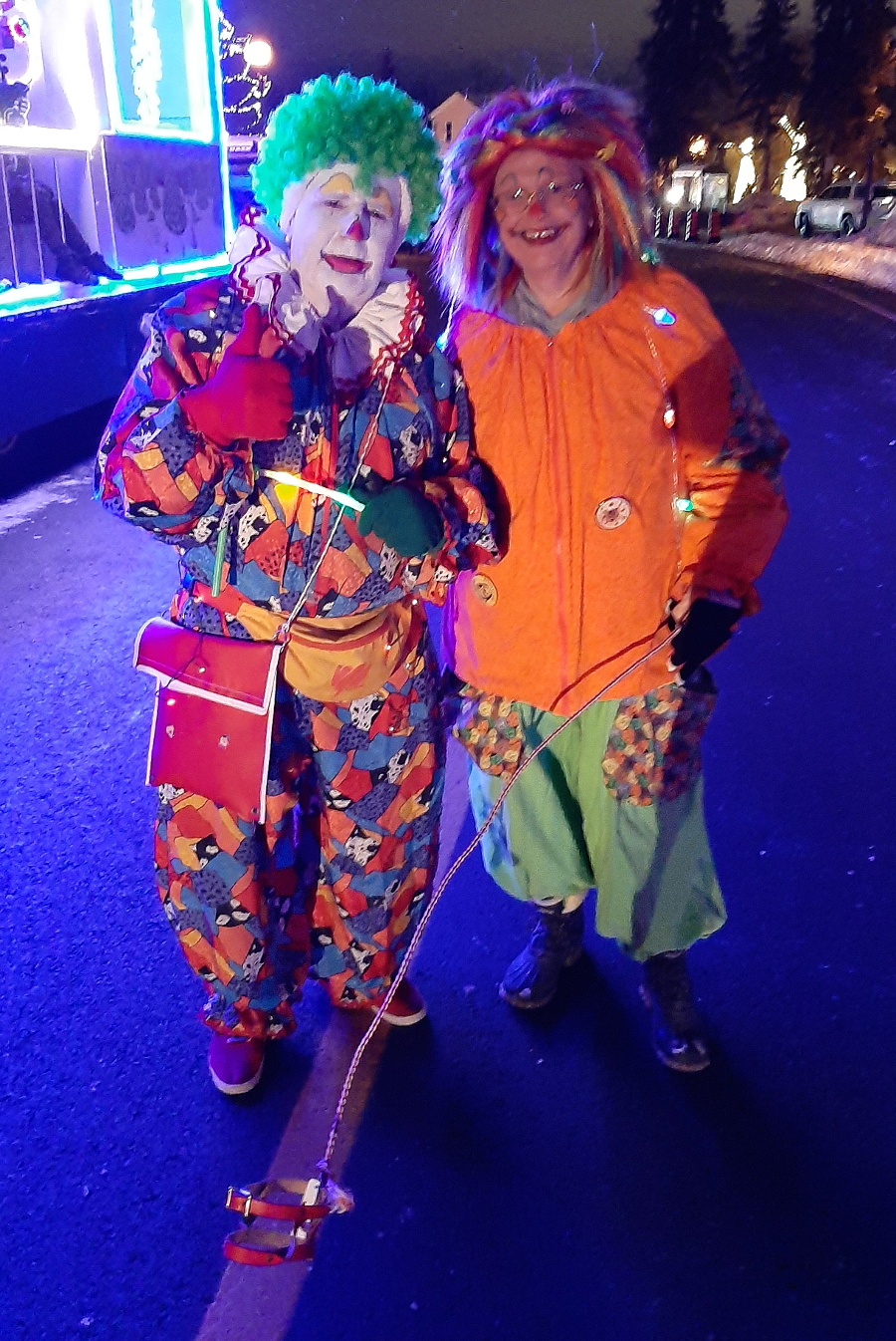 2019 Unionville Olde Type Christmas Night Parade, 2019 Dec 06, Bobo and Pumpkin, Scarborough Corp of Clowns