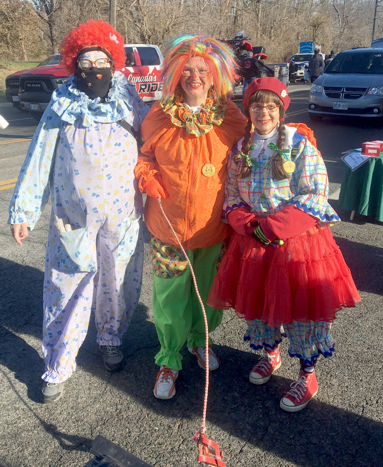 2022 markham Santa Claus Parade, Nov 26, Scarborough Corp of Clowns, Junebug, Pumpkin, Tripper